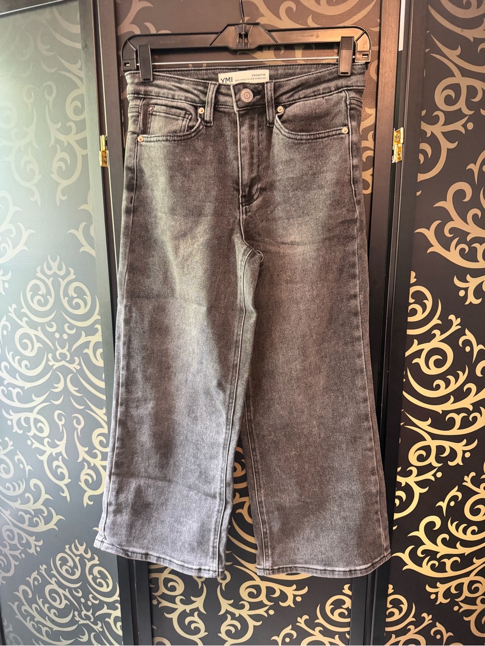 YMI Faded Black Wide-Leg Jeans